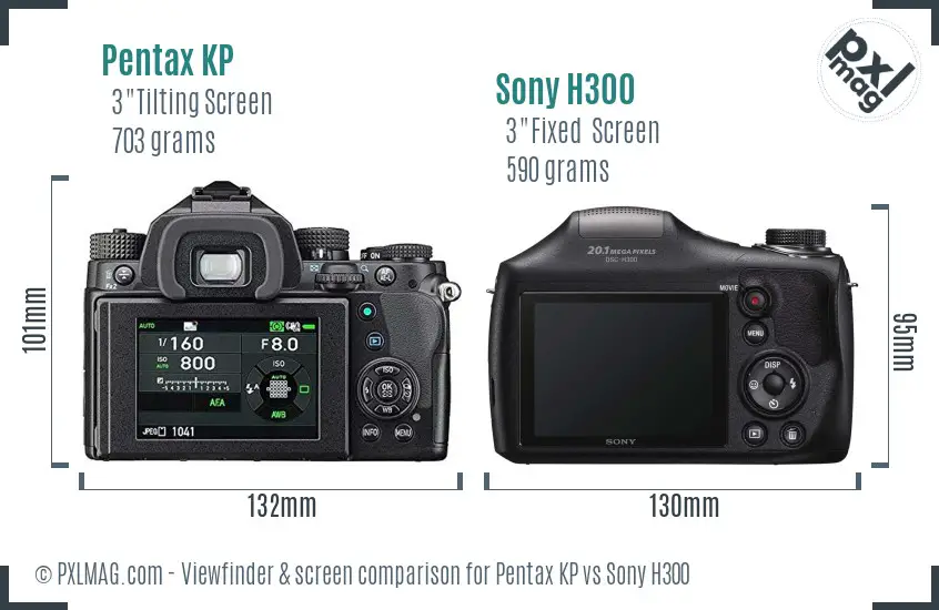 Pentax KP vs Sony H300 Screen and Viewfinder comparison