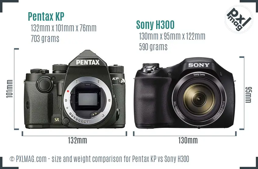 Pentax KP vs Sony H300 size comparison