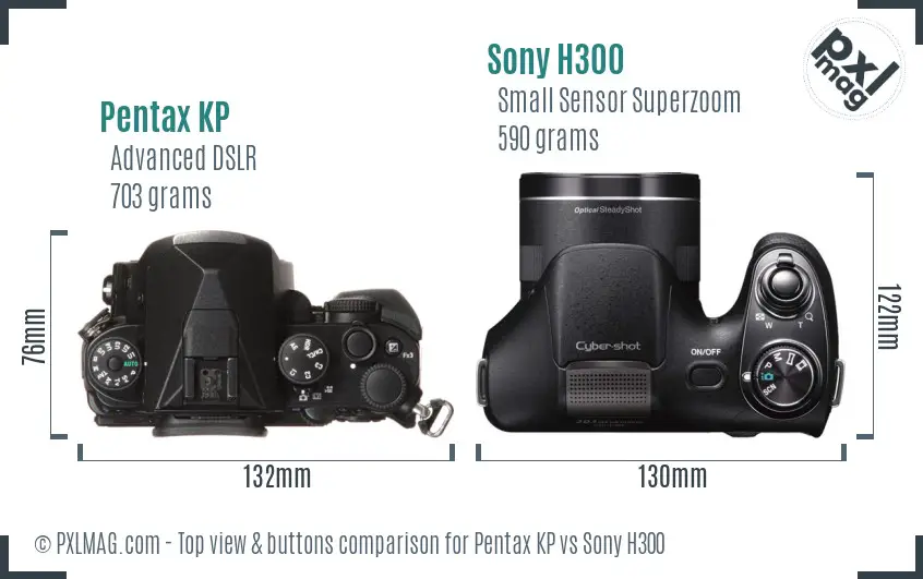 Pentax KP vs Sony H300 top view buttons comparison