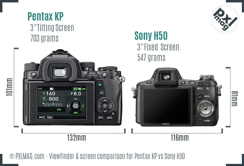 Pentax KP vs Sony H50 Screen and Viewfinder comparison