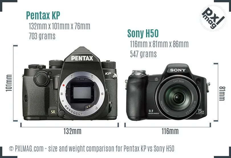 Pentax KP vs Sony H50 size comparison