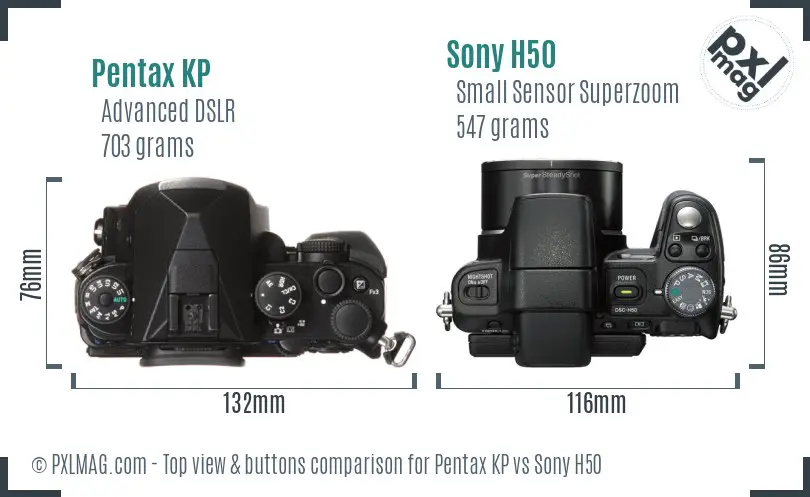 Pentax KP vs Sony H50 top view buttons comparison