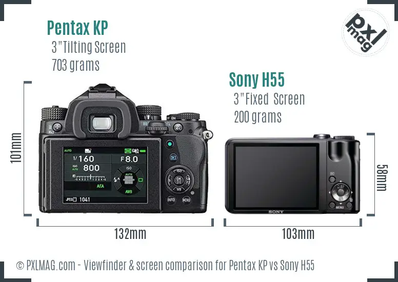 Pentax KP vs Sony H55 Screen and Viewfinder comparison