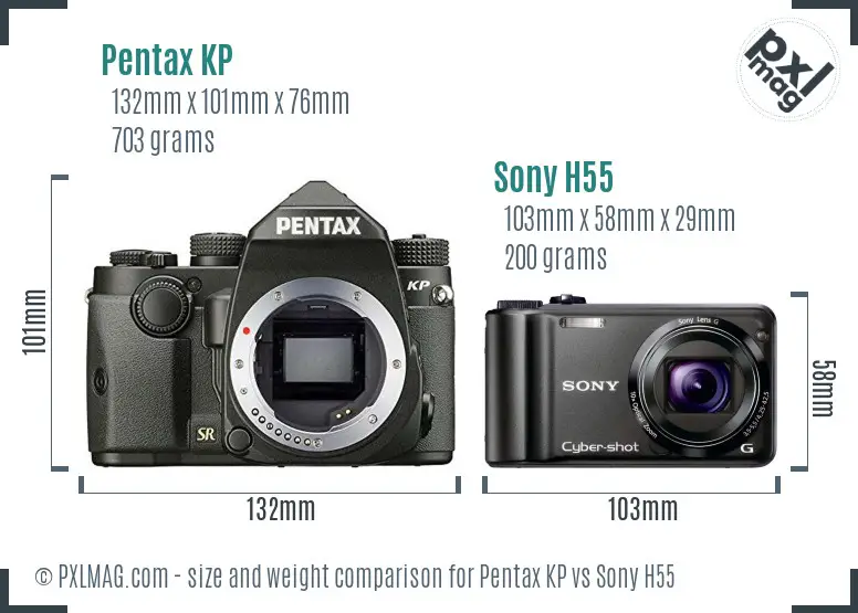 Pentax KP vs Sony H55 size comparison