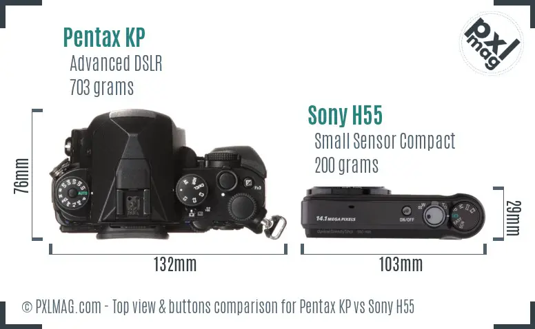 Pentax KP vs Sony H55 top view buttons comparison