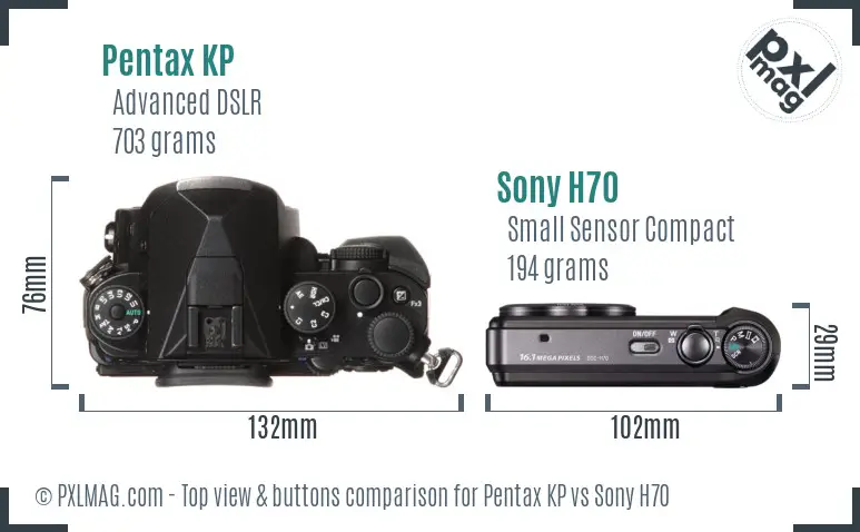 Pentax KP vs Sony H70 top view buttons comparison