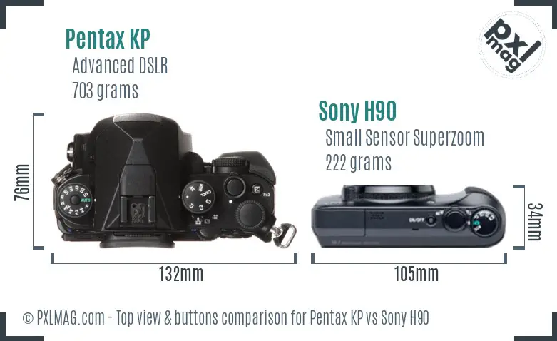 Pentax KP vs Sony H90 top view buttons comparison Pentax KP vs Sony H90 top view buttons comparison