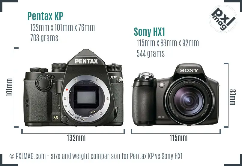 Pentax KP vs Sony HX1 size comparison