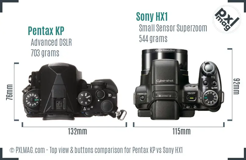 Pentax KP vs Sony HX1 top view buttons comparison