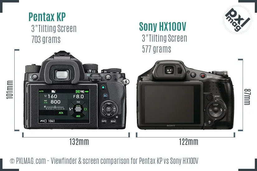 Pentax KP vs Sony HX100V Screen and Viewfinder comparison