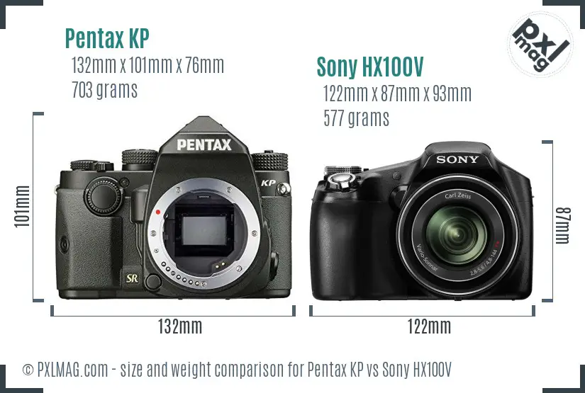 Pentax KP vs Sony HX100V size comparison
