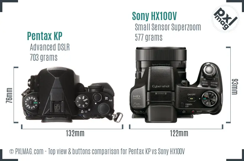 Pentax KP vs Sony HX100V top view buttons comparison