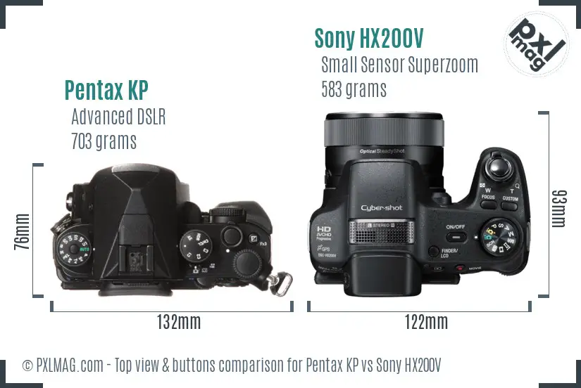 Pentax KP vs Sony HX200V top view buttons comparison Pentax KP vs Sony HX200V top view buttons comparison