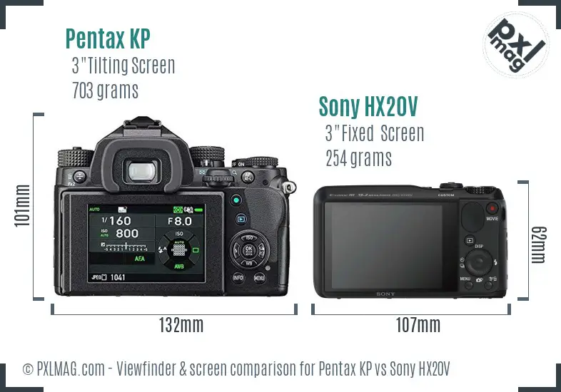 Pentax KP vs Sony HX20V Screen and Viewfinder comparison