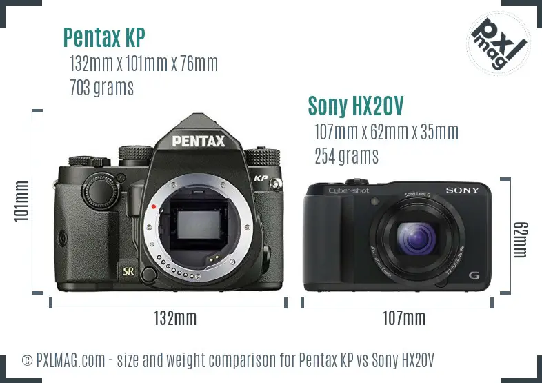 Pentax KP vs Sony HX20V size comparison