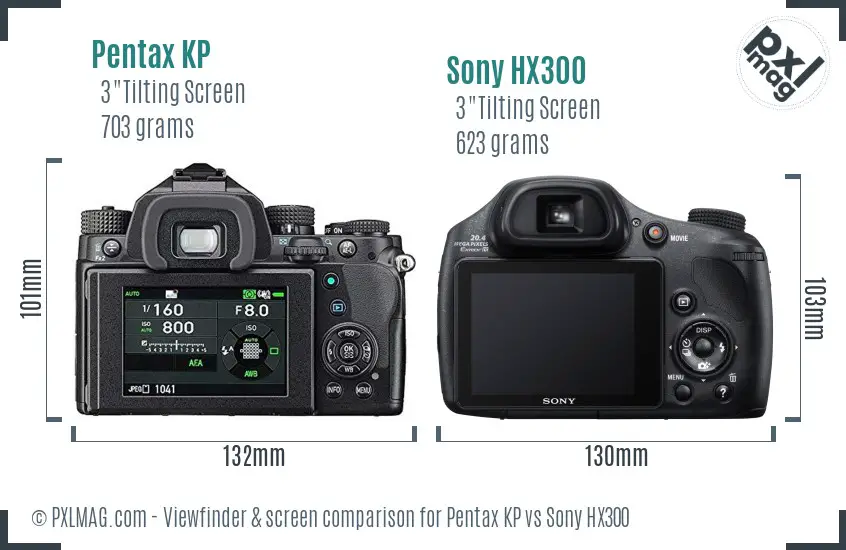Pentax KP vs Sony HX300 Screen and Viewfinder comparison