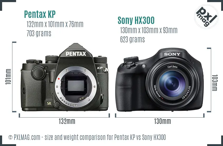 Pentax KP vs Sony HX300 size comparison