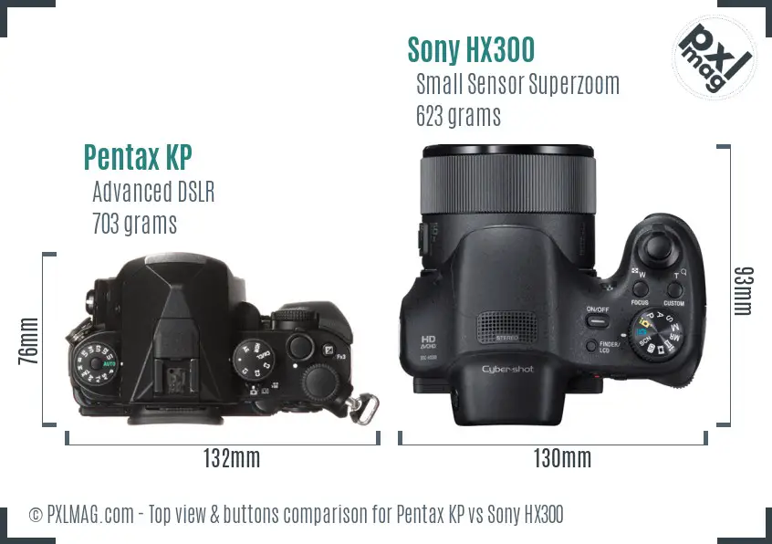 Pentax KP vs Sony HX300 top view buttons comparison