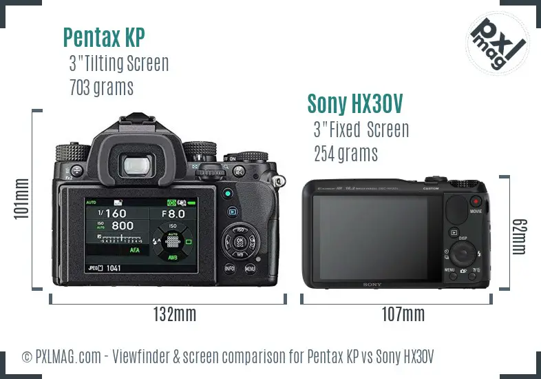 Pentax KP vs Sony HX30V Screen and Viewfinder comparison