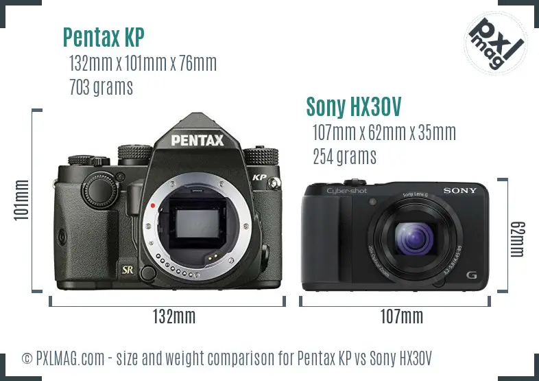 Pentax KP vs Sony HX30V size comparison