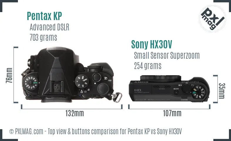 Pentax KP vs Sony HX30V top view buttons comparison