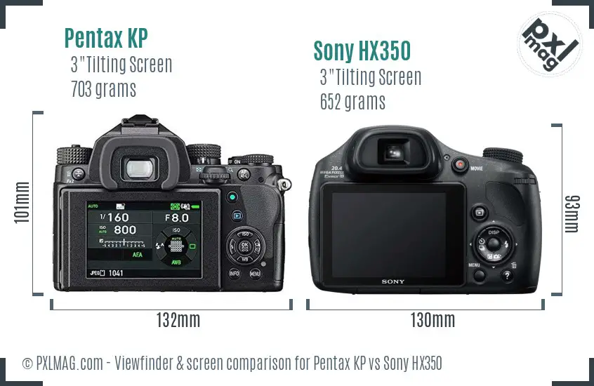 Pentax KP vs Sony HX350 Screen and Viewfinder comparison