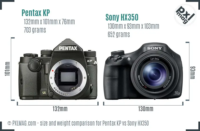 Pentax KP vs Sony HX350 size comparison