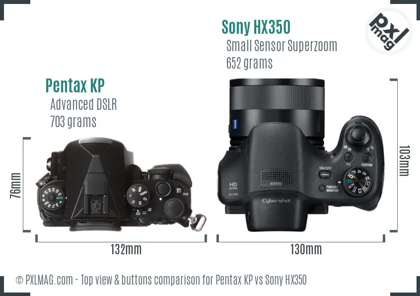 Pentax KP vs Sony HX350 top view buttons comparison
