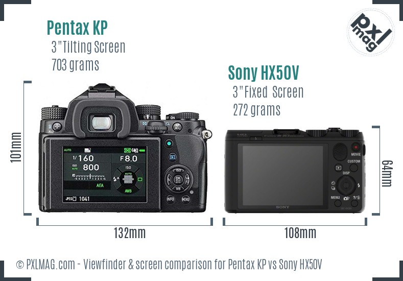 Pentax KP vs Sony HX50V Screen and Viewfinder comparison