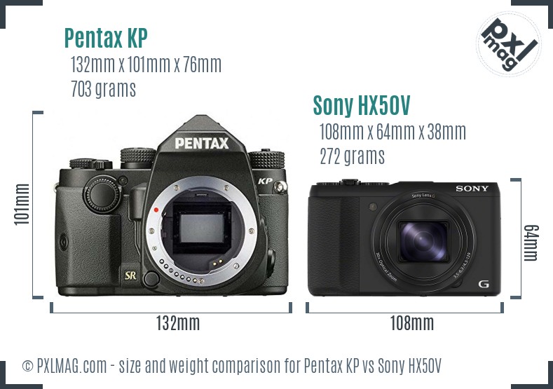 Pentax KP vs Sony HX50V size comparison