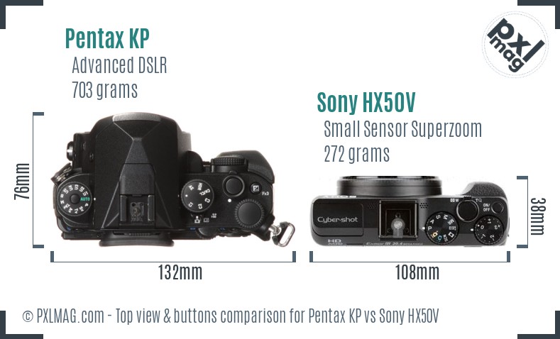 Pentax KP vs Sony HX50V top view buttons comparison
