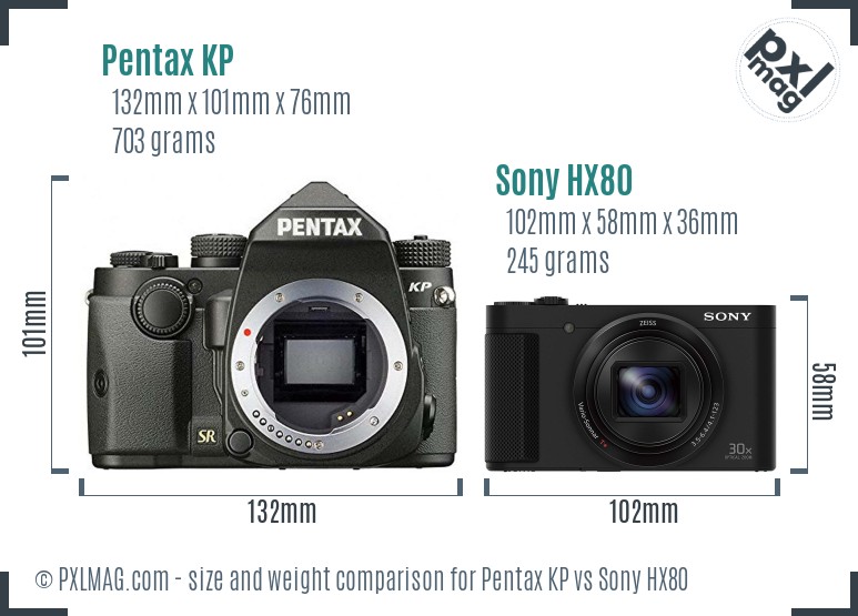 Pentax KP vs Sony HX80 size comparison