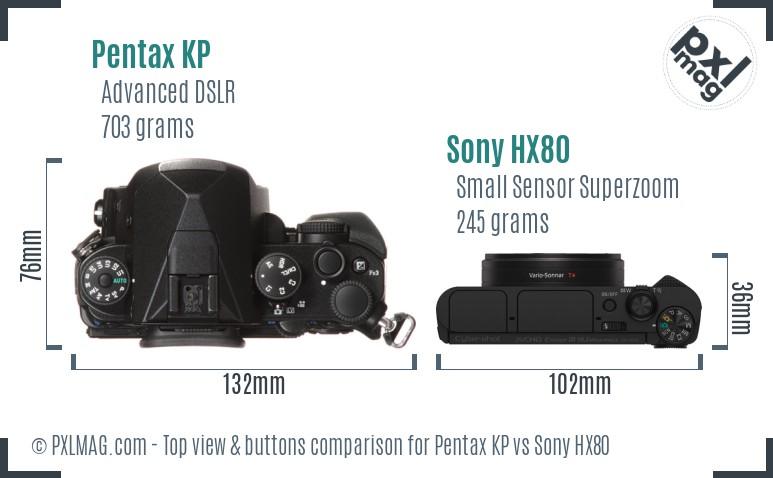 Pentax KP vs Sony HX80 top view buttons comparison