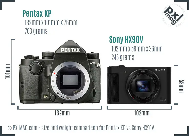 Pentax KP vs Sony HX90V size comparison