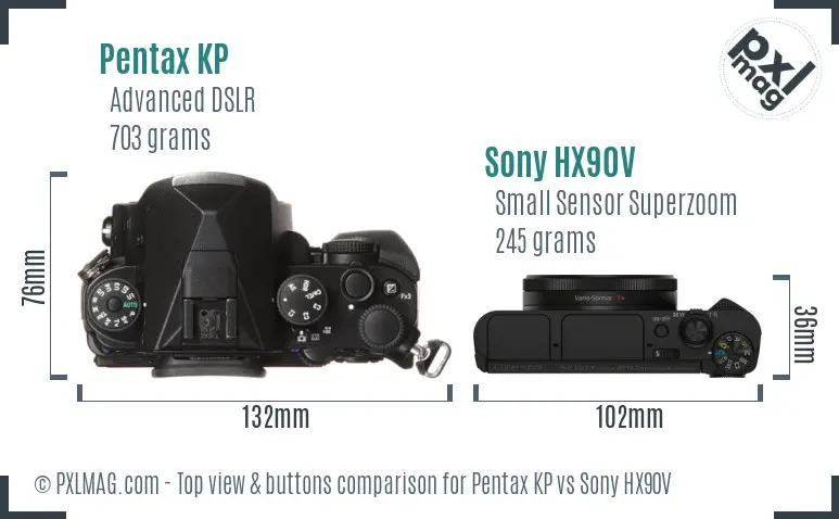 Pentax KP vs Sony HX90V top view buttons comparison