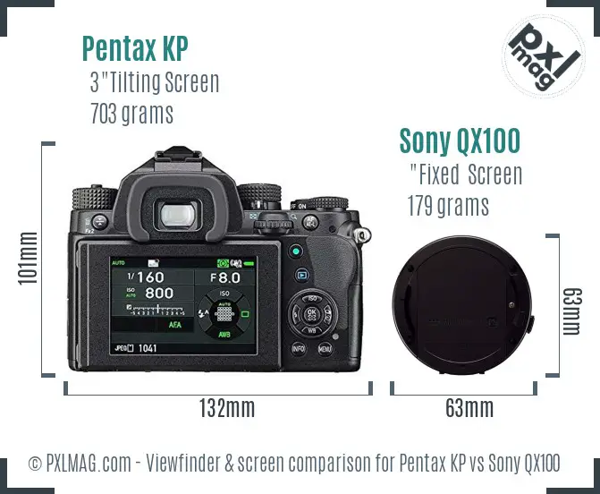 Pentax KP vs Sony QX100 Screen and Viewfinder comparison