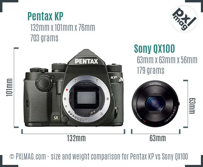 Pentax KP vs Sony QX100 size comparison