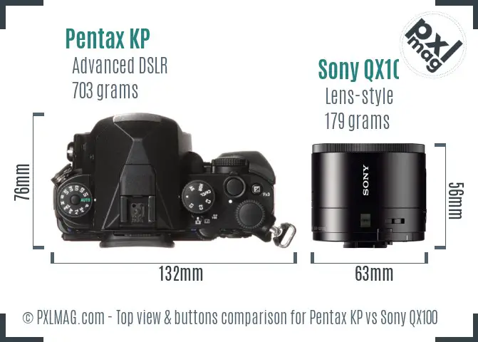 Pentax KP vs Sony QX100 top view buttons comparison