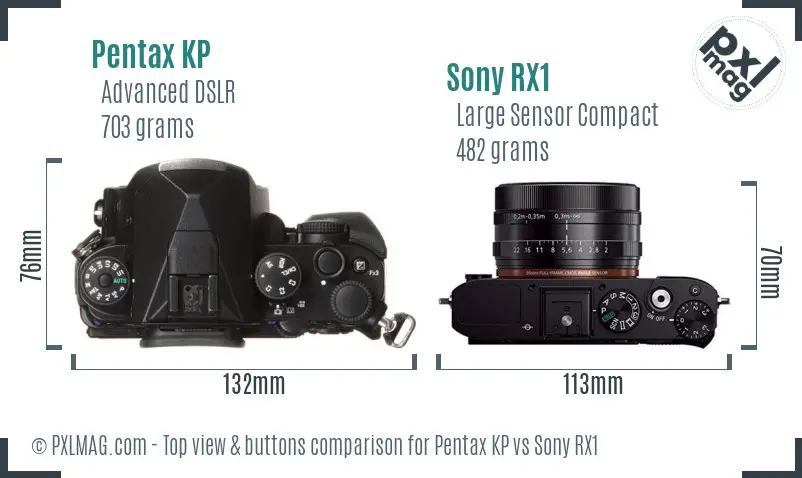 Pentax KP vs Sony RX1 top view buttons comparison Pentax KP vs Sony RX1 top view buttons comparison