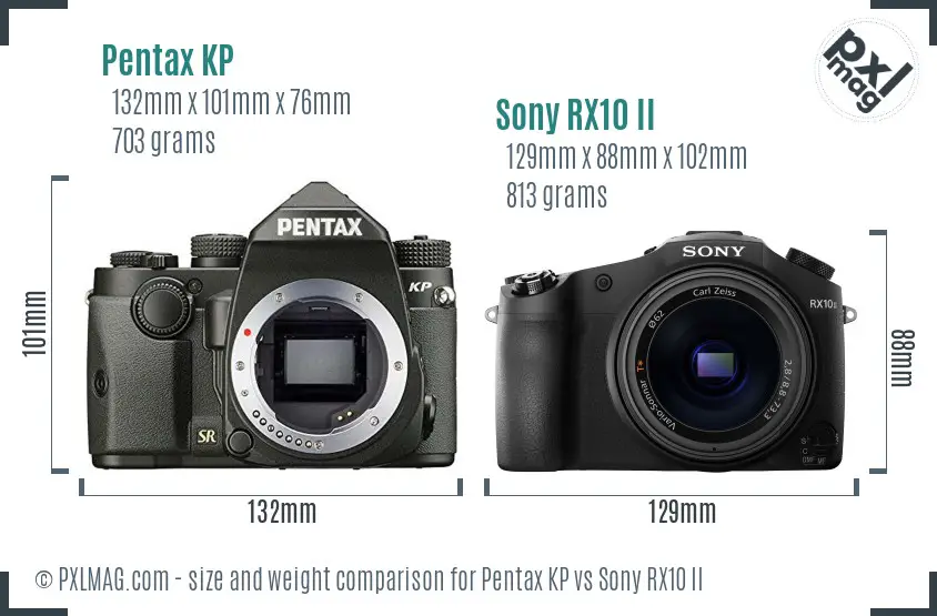 Pentax KP vs Sony RX10 II size comparison