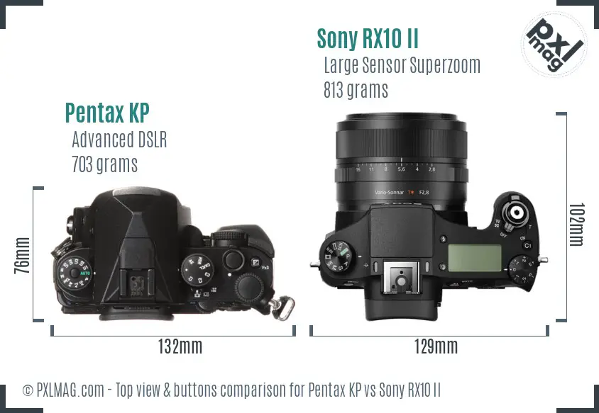 Pentax KP vs Sony RX10 II top view buttons comparison