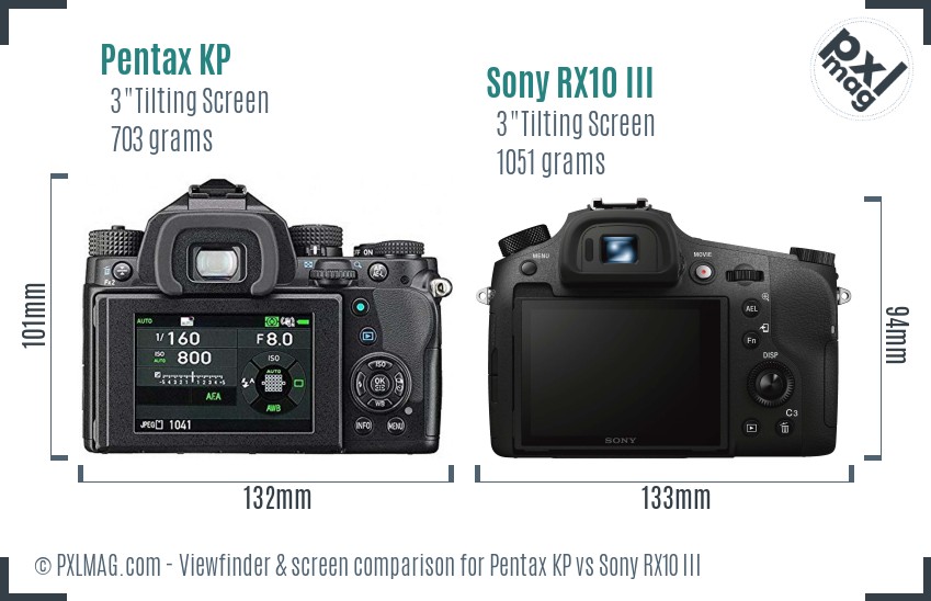 Pentax KP vs Sony RX10 III Screen and Viewfinder comparison
