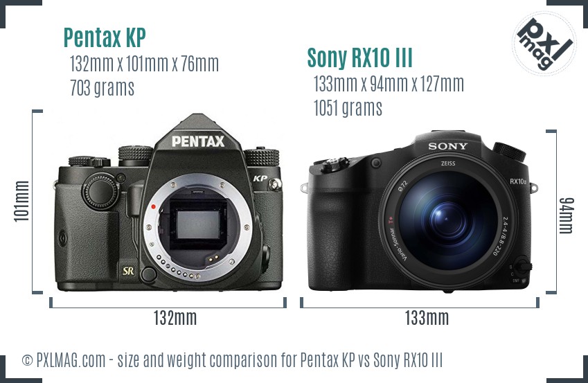 Pentax KP vs Sony RX10 III size comparison