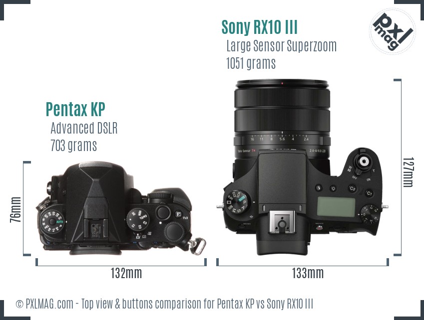 Pentax KP vs Sony RX10 III top view buttons comparison