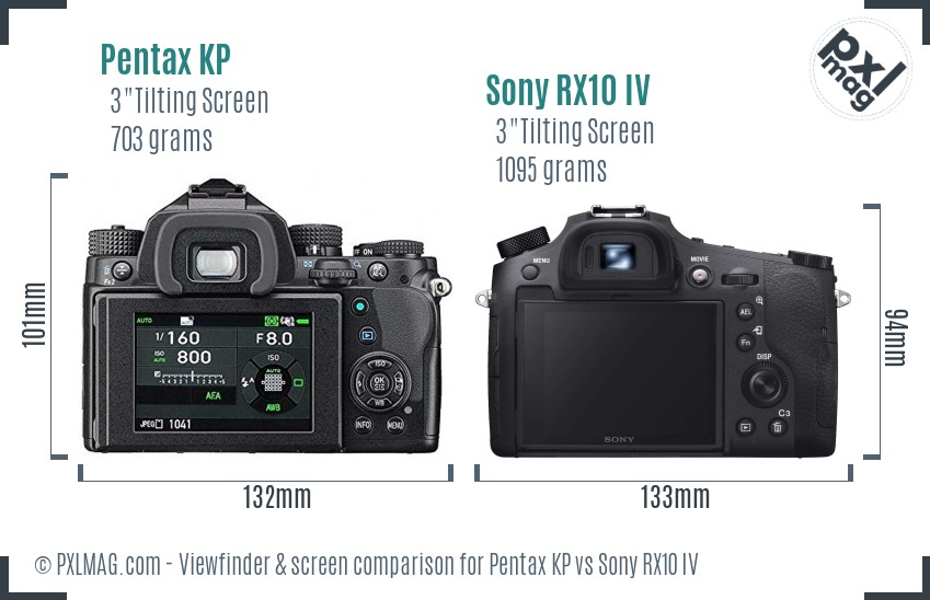 Pentax KP vs Sony RX10 IV Screen and Viewfinder comparison