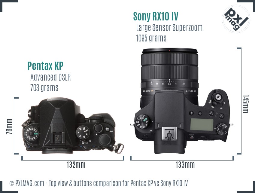 Pentax KP vs Sony RX10 IV top view buttons comparison