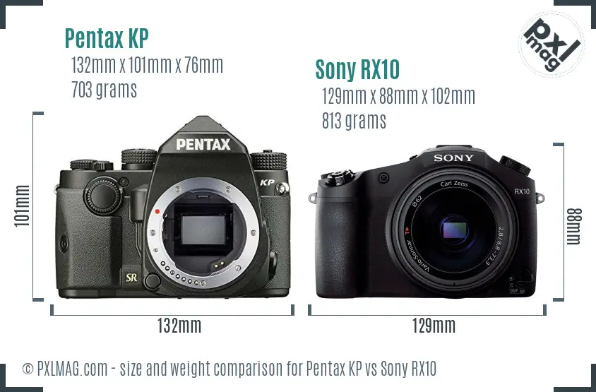 Pentax KP vs Sony RX10 size comparison
