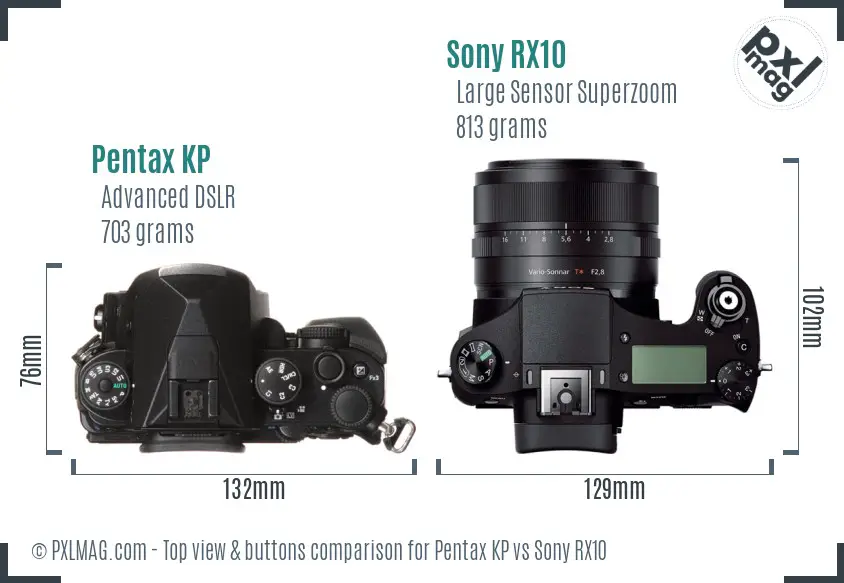 Pentax KP vs Sony RX10 top view buttons comparison