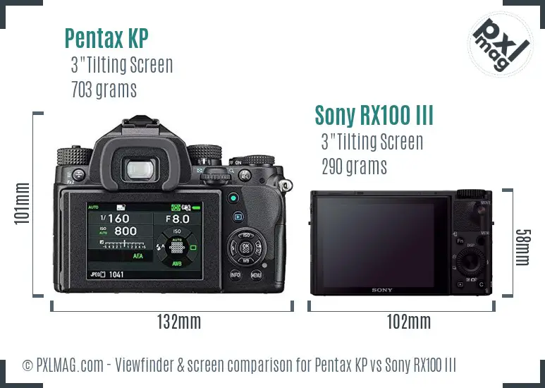 Pentax KP vs Sony RX100 III Screen and Viewfinder comparison