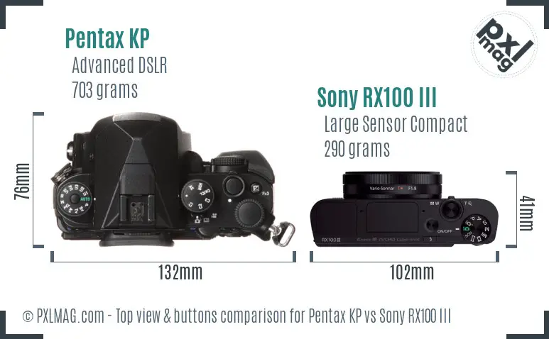 Pentax KP vs Sony RX100 III top view buttons comparison